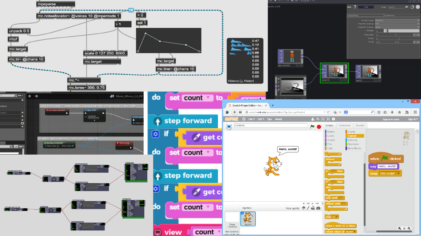 Example of various visual language programming environments