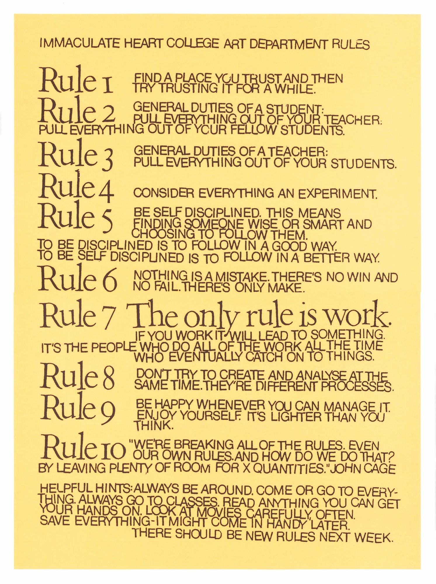 Corita's rules for artists