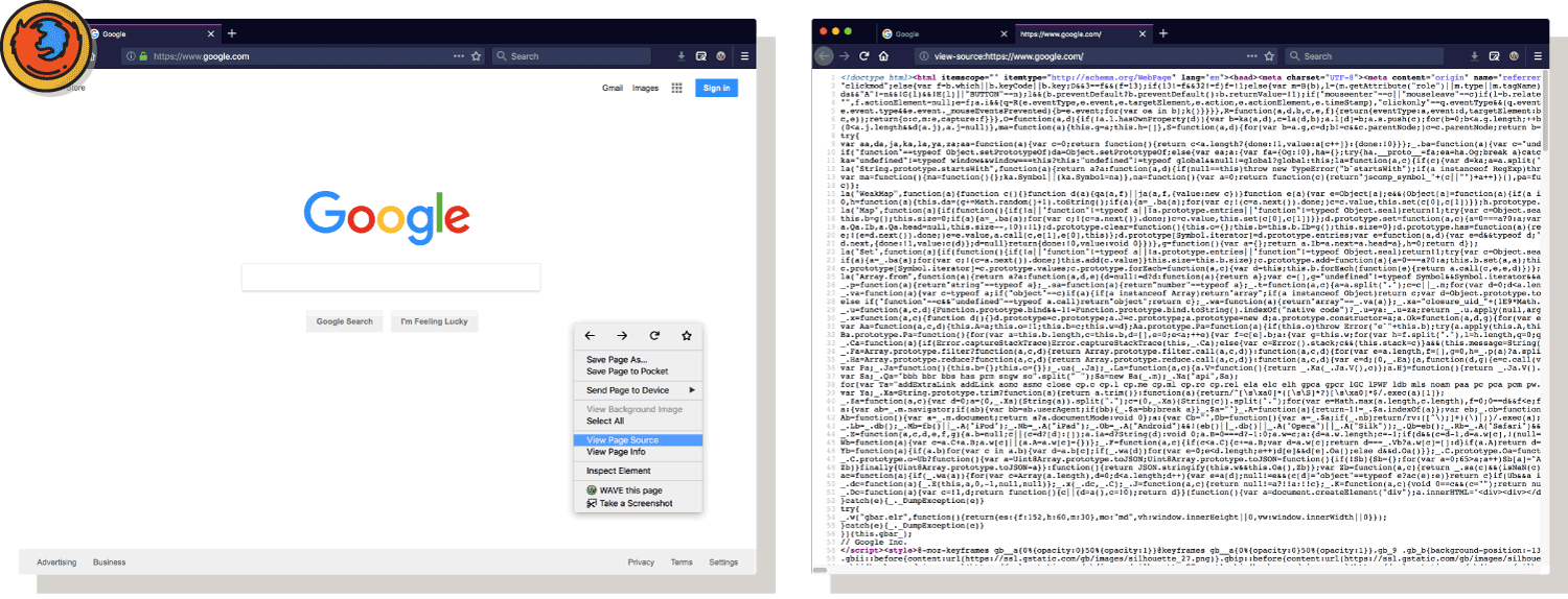 using the view source feature in Firefox