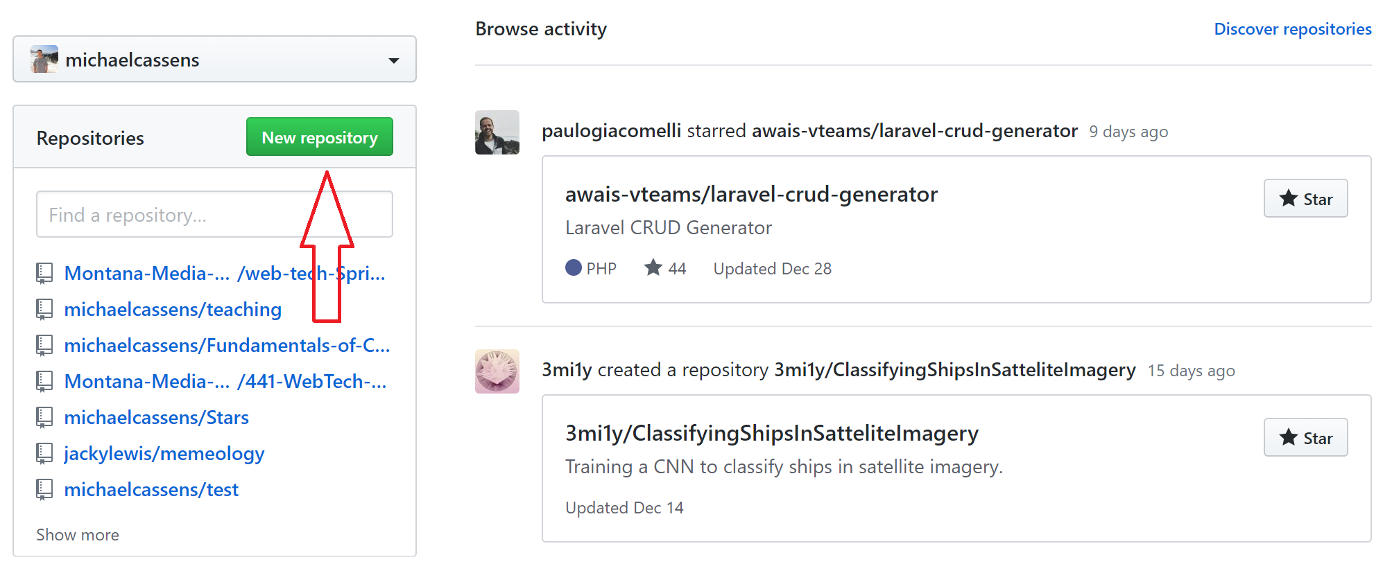 new repo button on guthub.com
