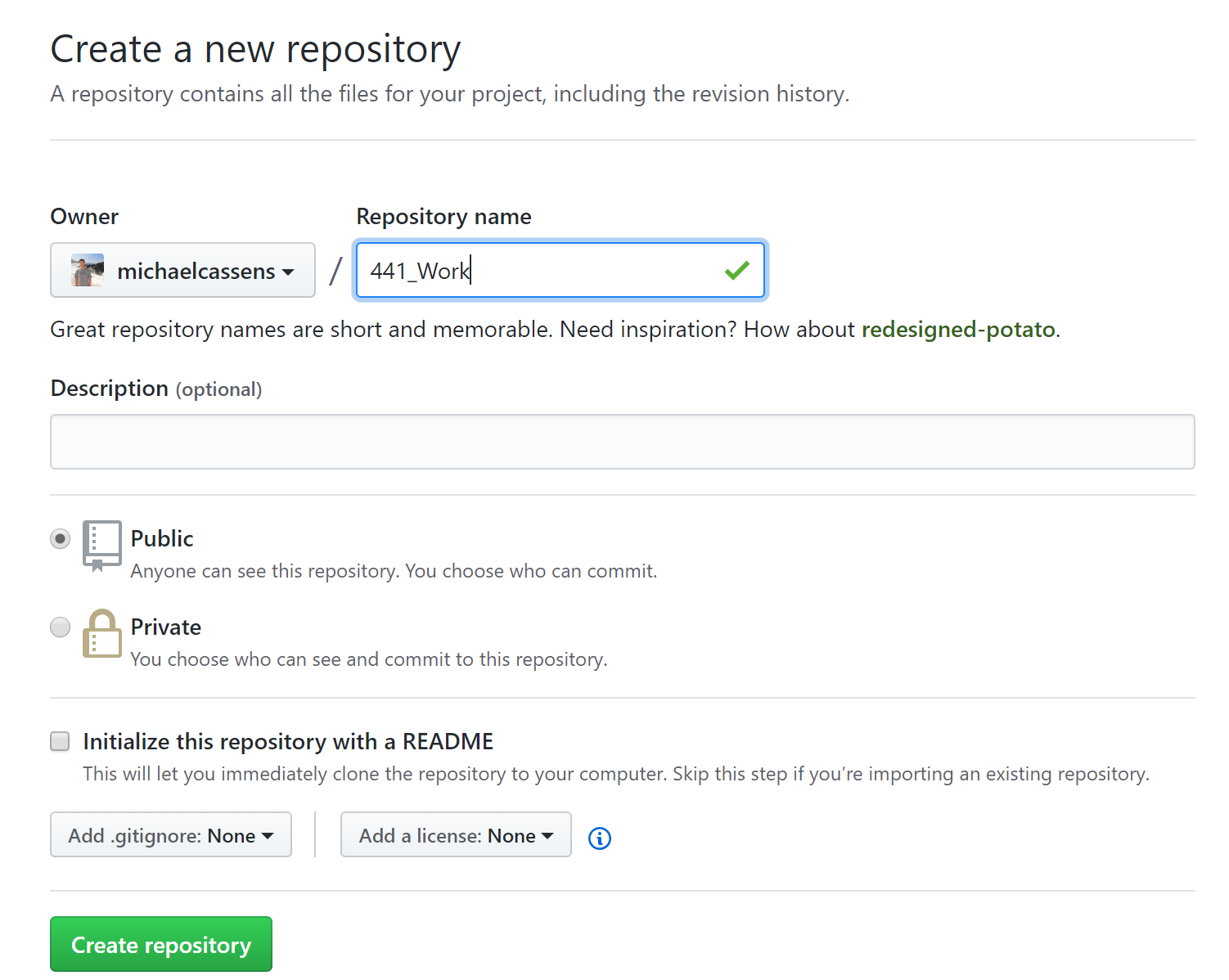 Create repo window