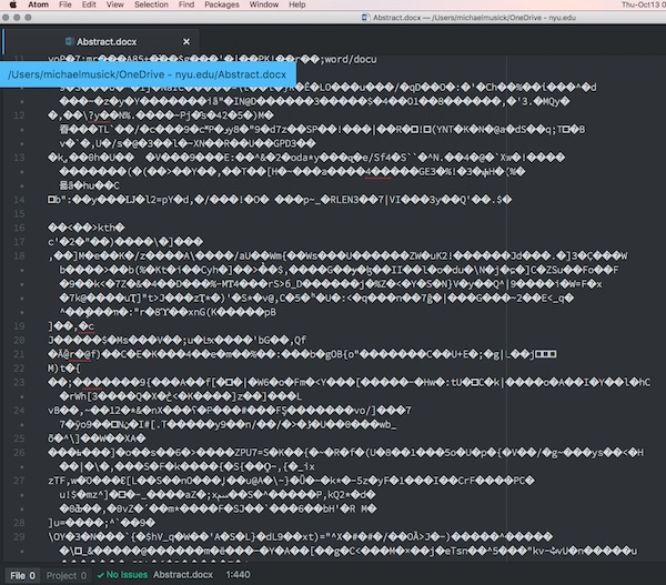 A docx file loaded into a simple text editor
