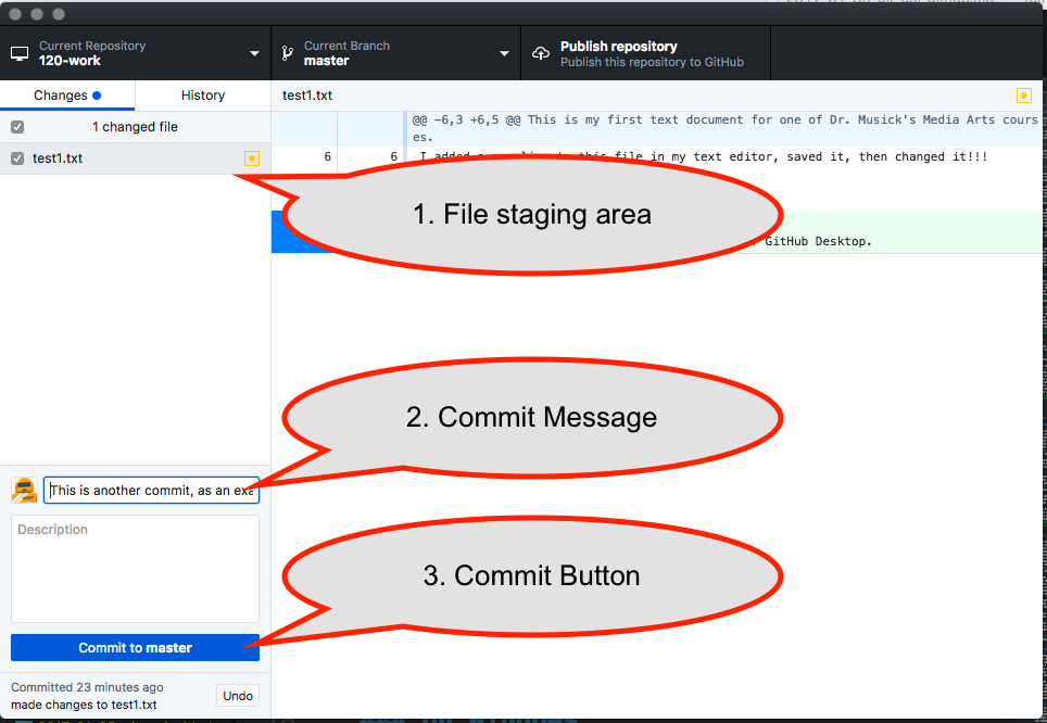 GitHub Desktop Commit Info