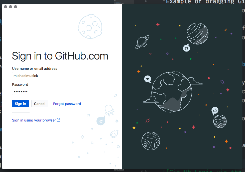 GitHUb Login via the app on macOS