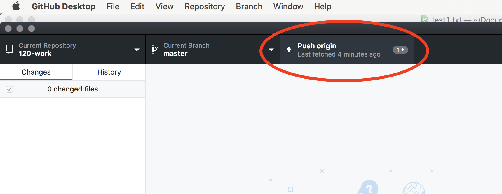 Push Origin Button example in GitHUb Desktop
