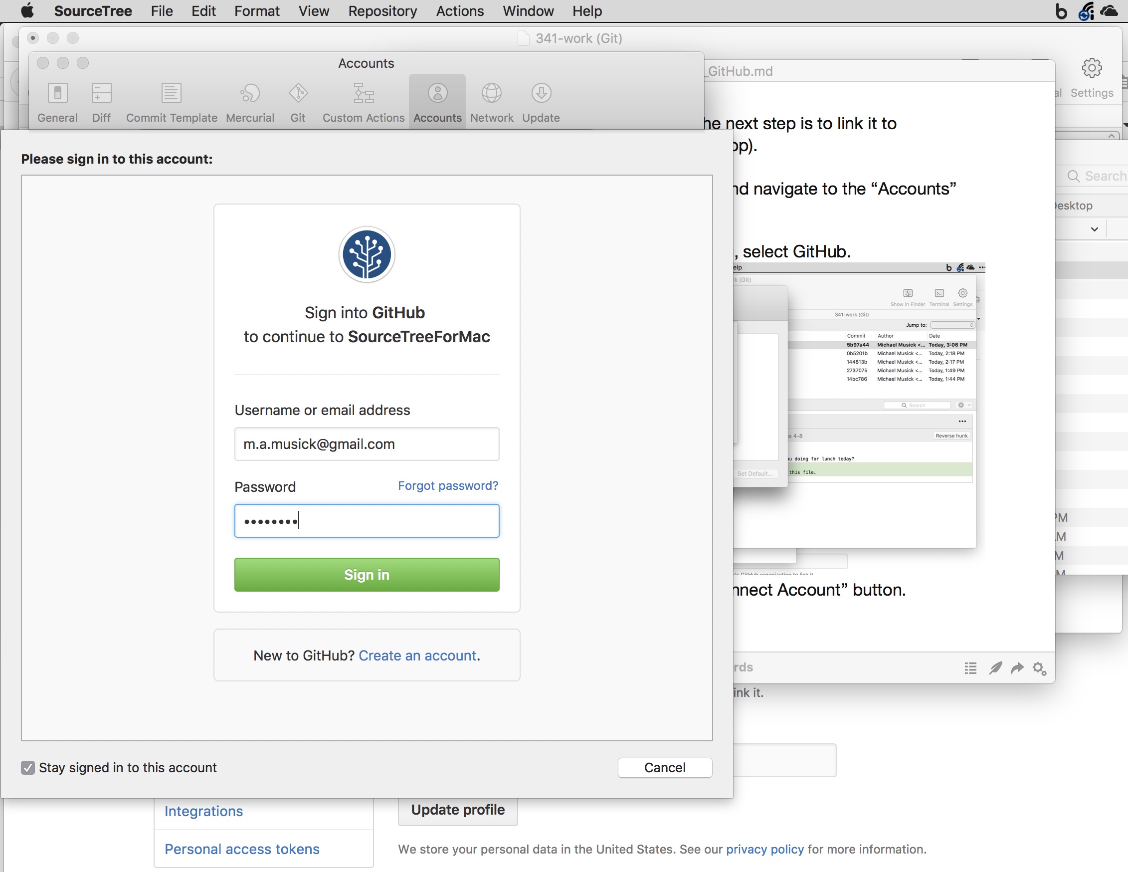 GitHub Login via SourceTree.app