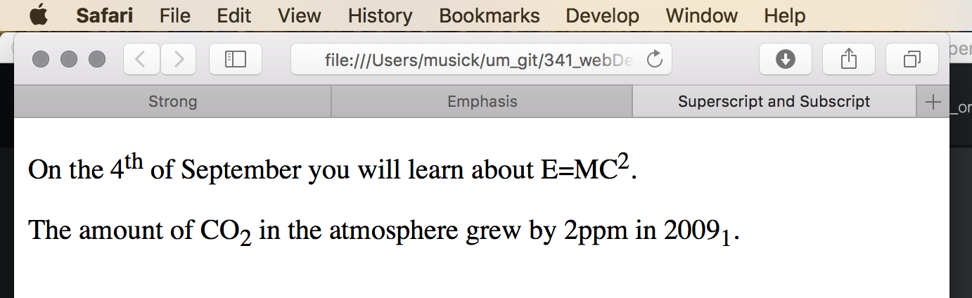 Example o Superscript and Subscript elements