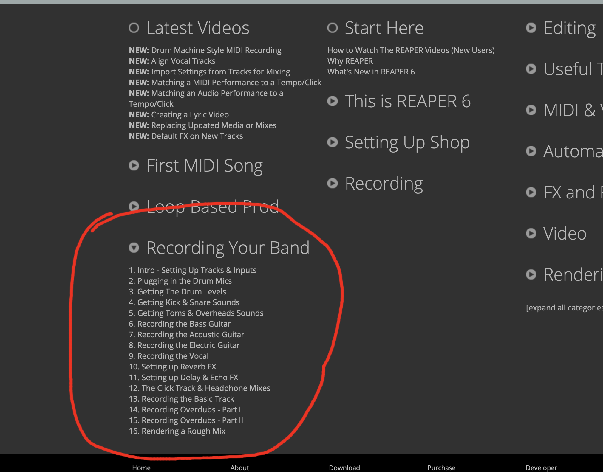 'Record Your Band' Video Playlist on Reaper