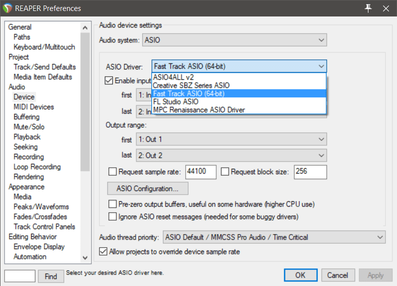 Windows audio device setup