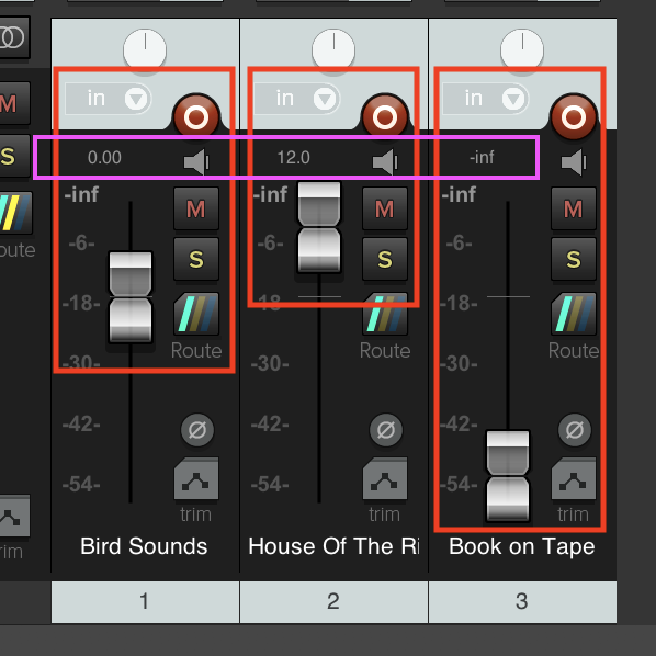 Examples of fader gain level positions