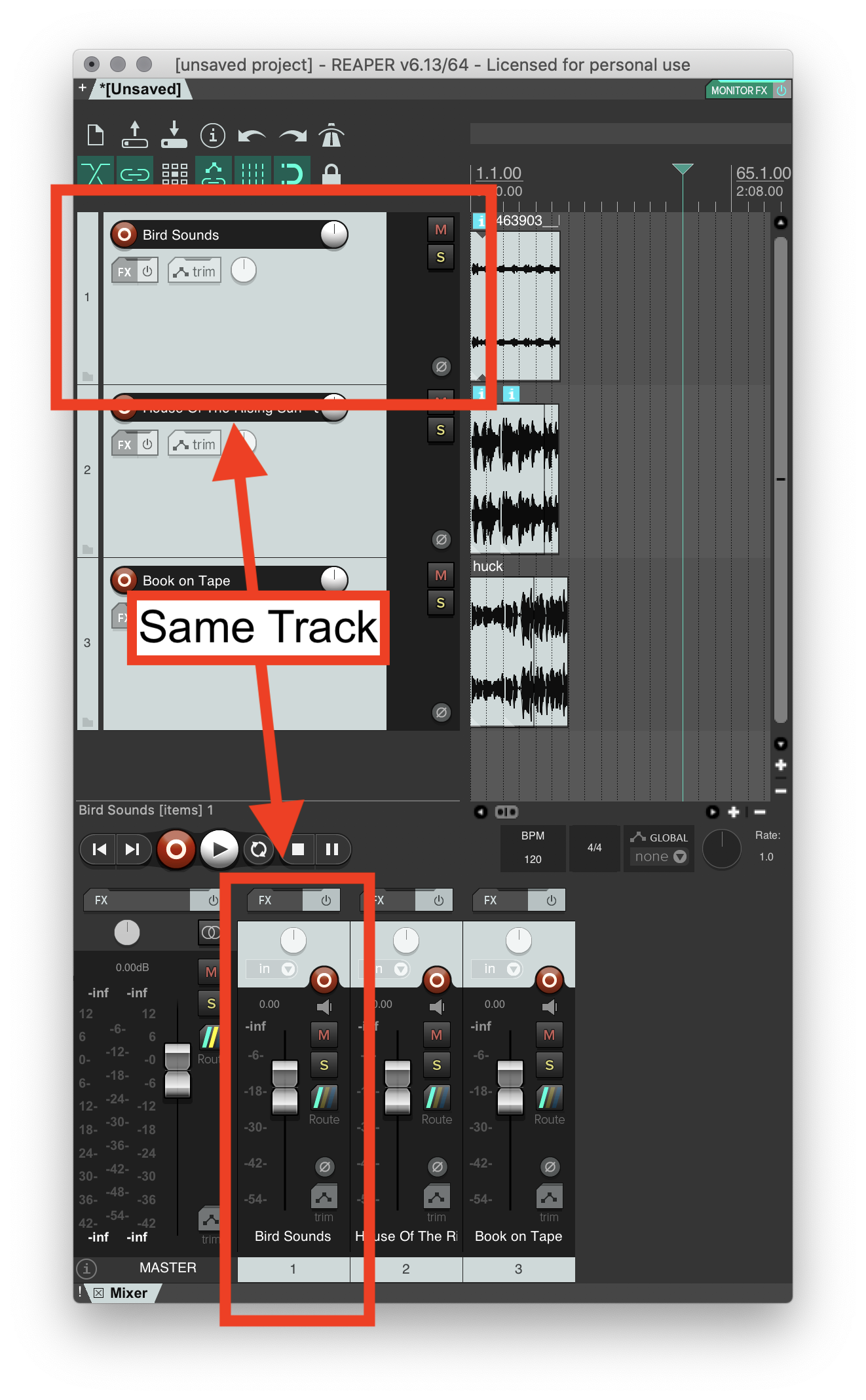 Track relationship between arrangement and mixer views