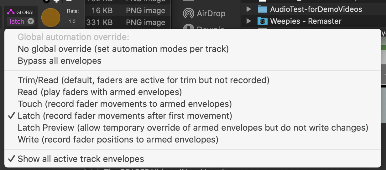 Automation options in Reaper