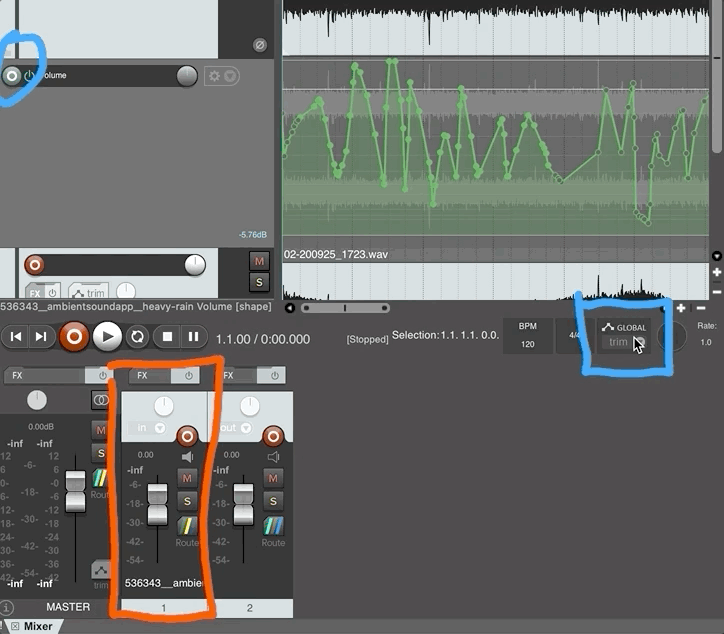 Example of turning on automation read for faders.