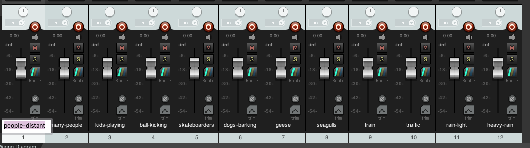 Example of renaming, and re-ordering tracks in the Reaper mixer.