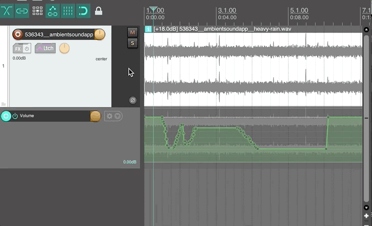 Example of showing and editing pan automation envelopes for a specific track.