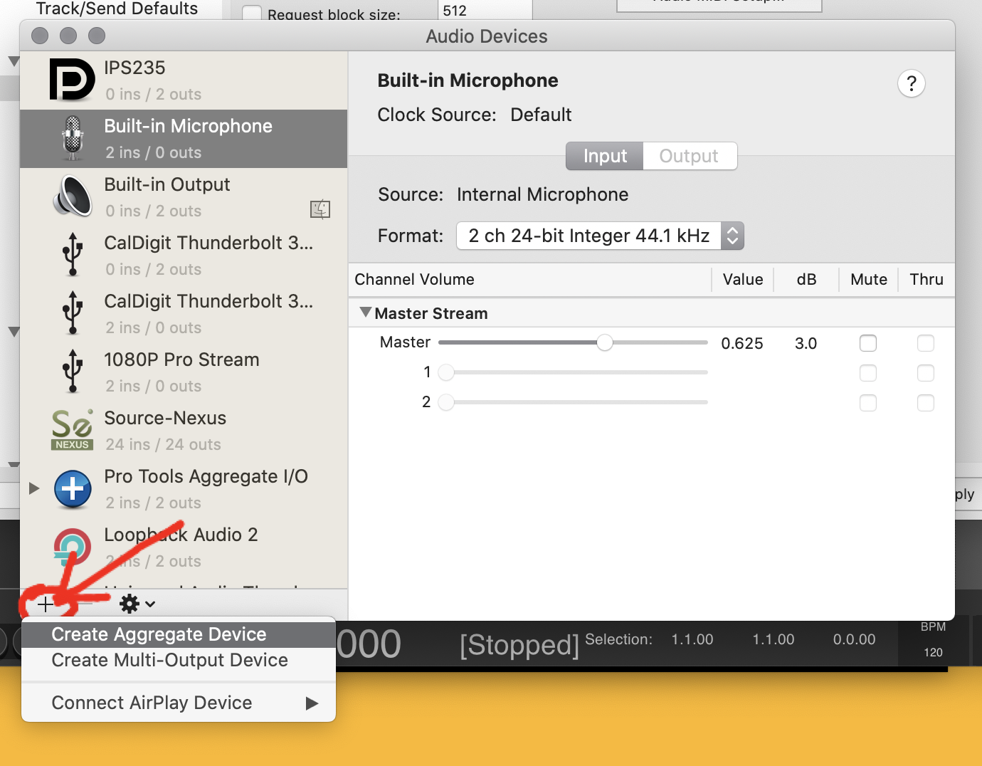 Example of how to add an aggregate device on macOS