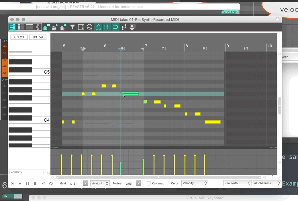 Example trimming and extending MIDI note events.