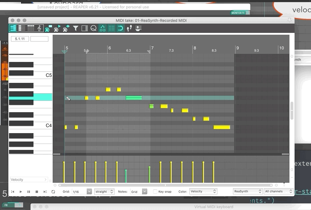 Example of adding in new MIDI note events.