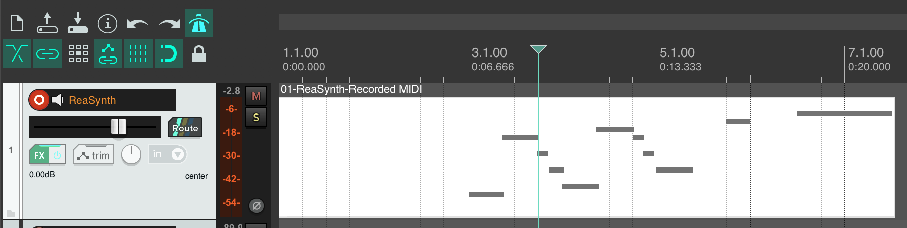 MIDI Media Item with MIDI Data visible.
