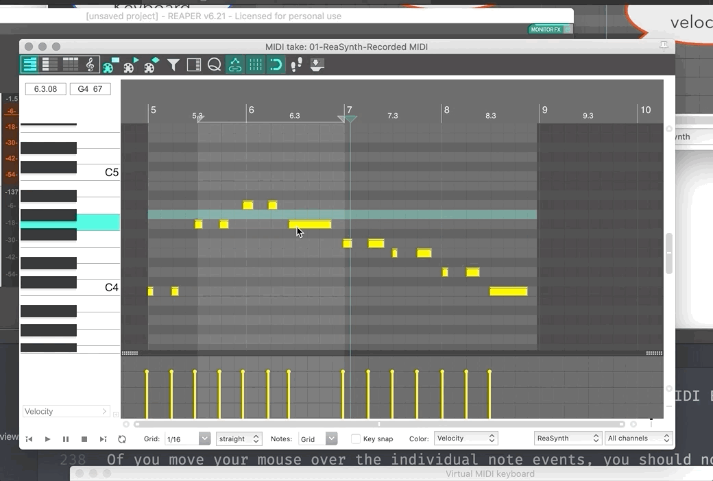 Example of moving a midi event.