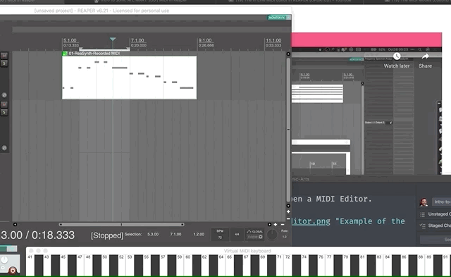 Example of the MIDI editor window.