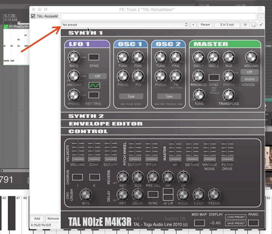 Gif demoing the selection of various synth presets.