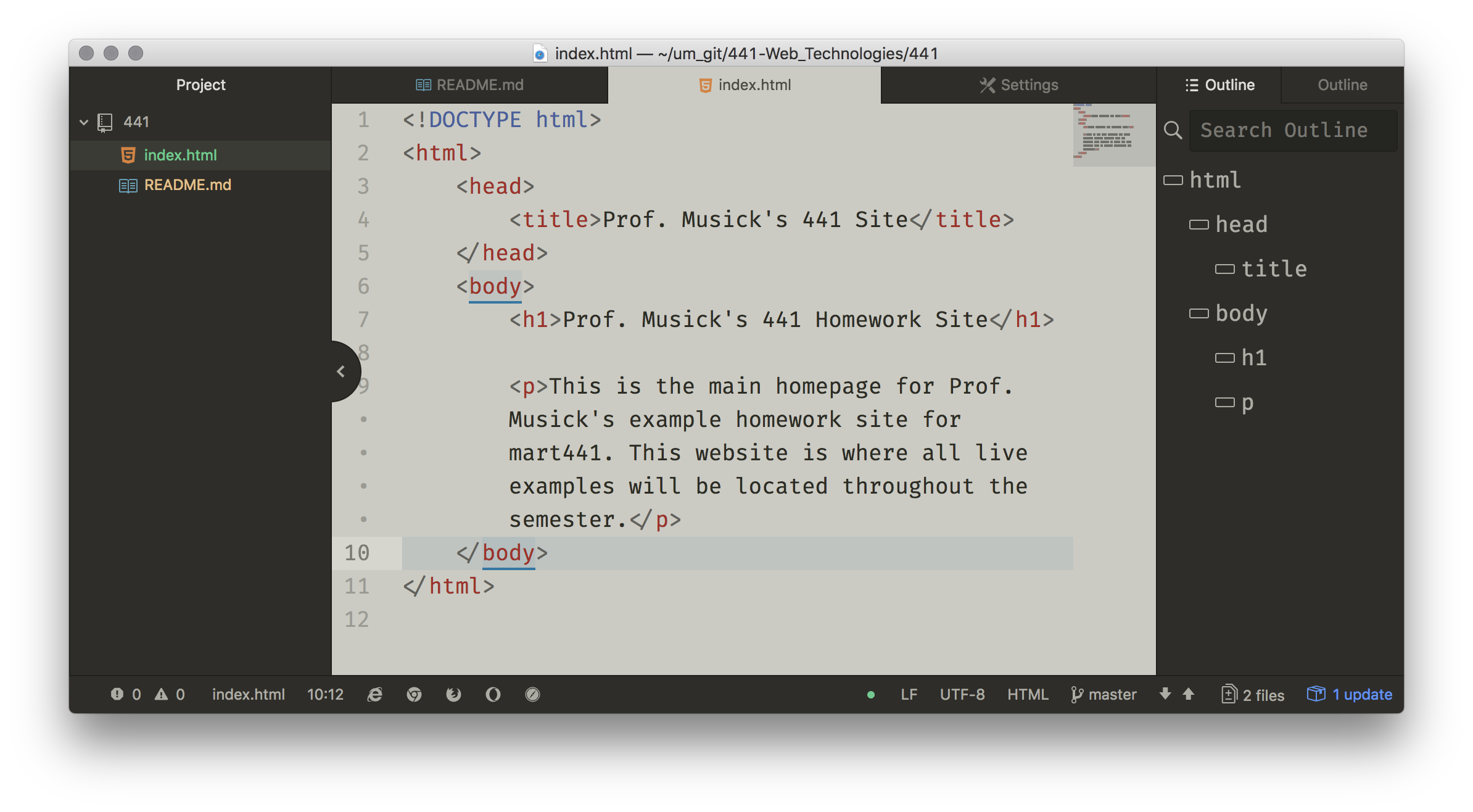 basic home page in atom editor