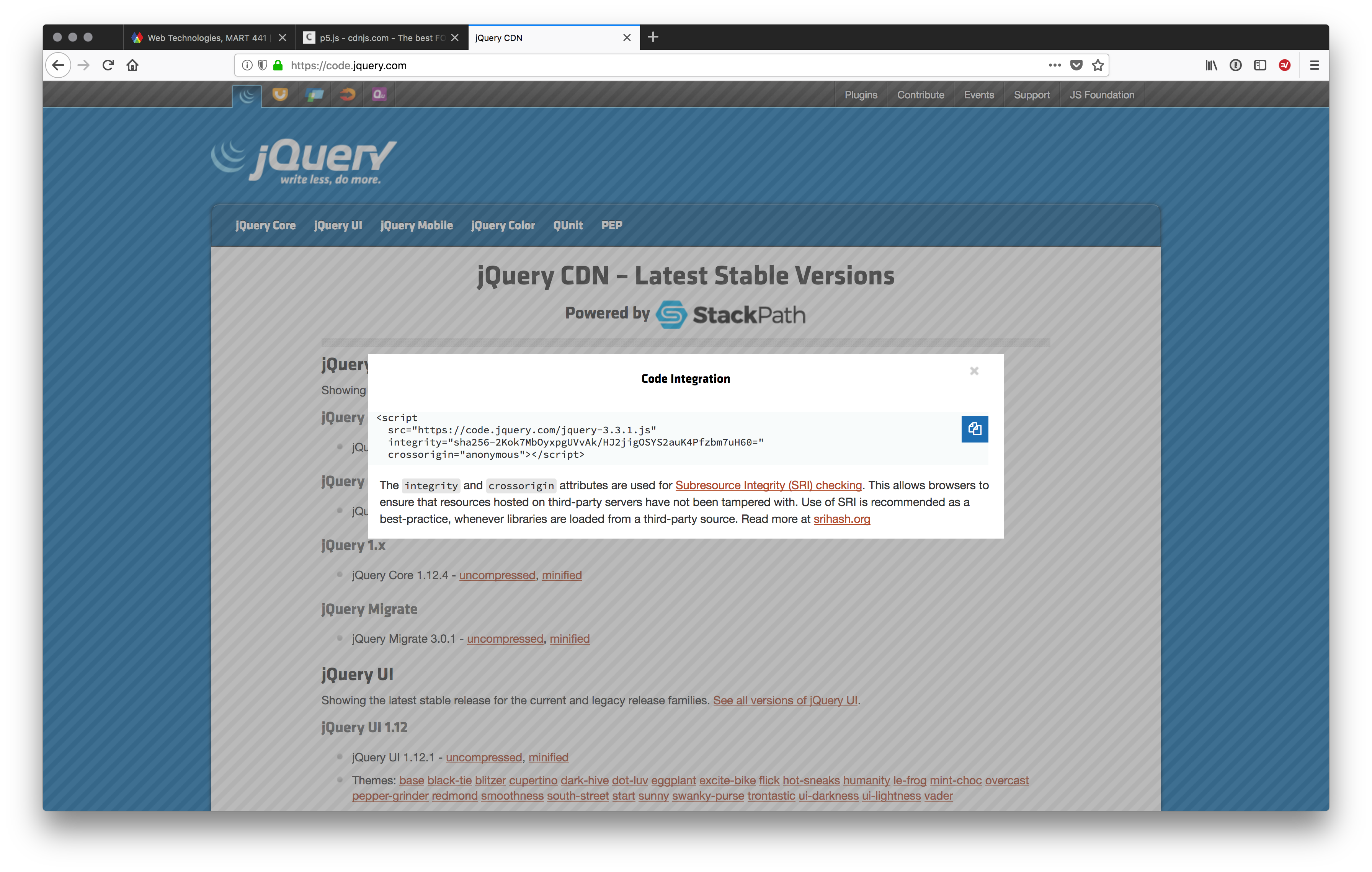 Demonstration of jQuery's CDN suggestions