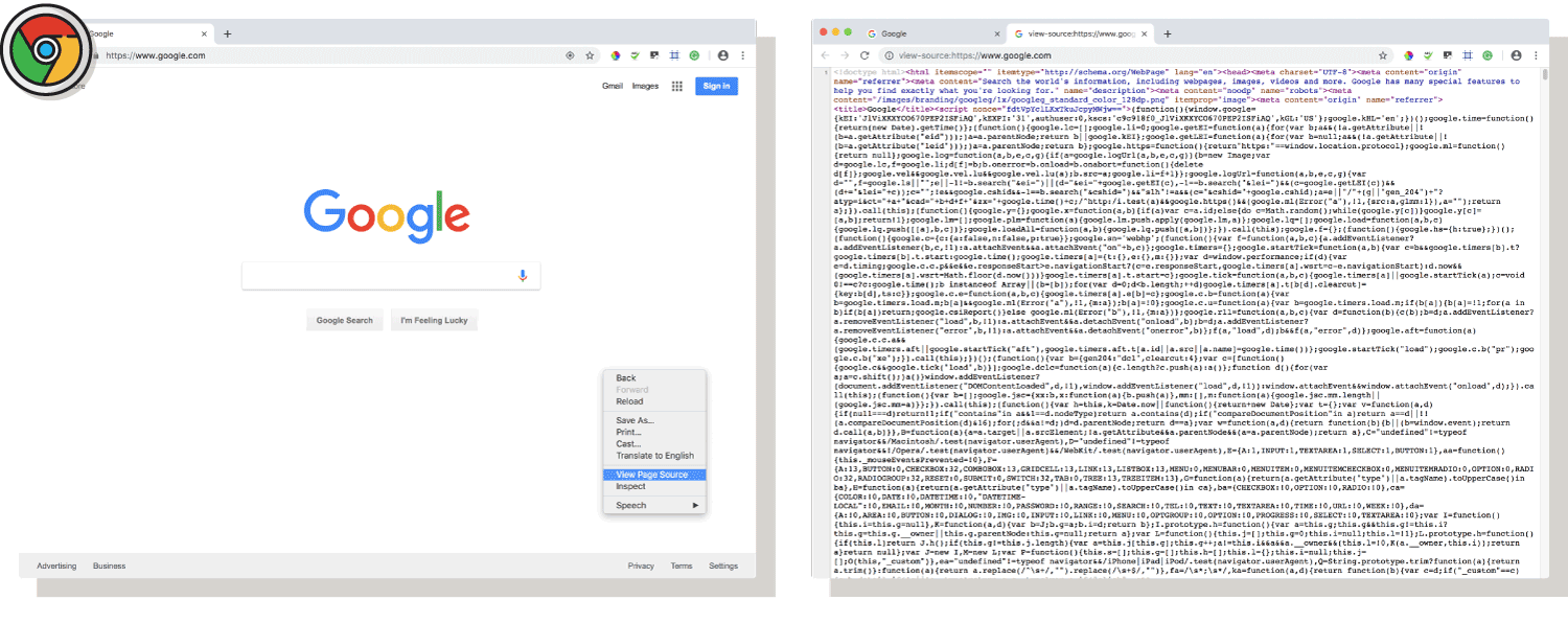 using the view source feature in Chrome